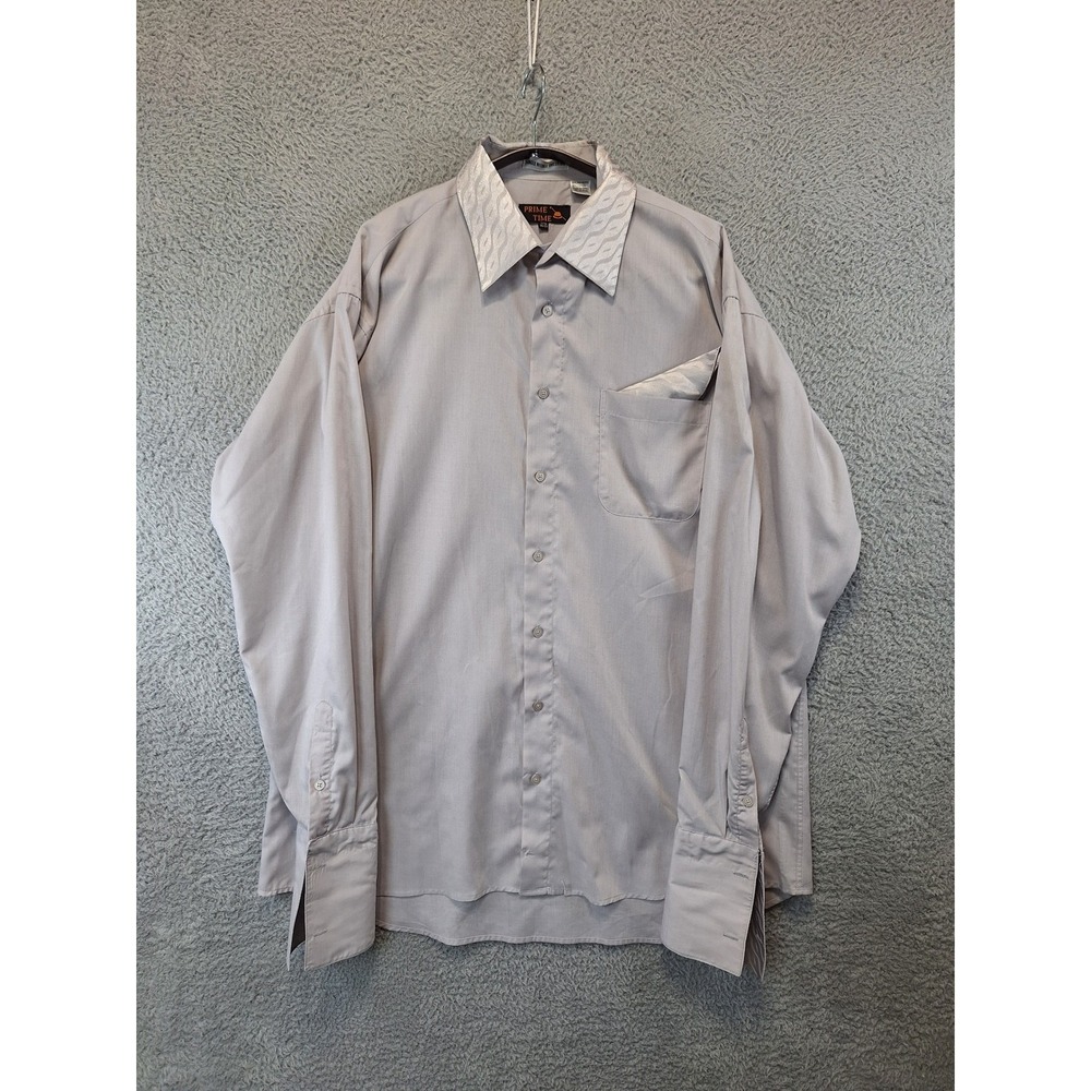 Prime Time Mens Dress Shirt Link Cuffs Patterned Collar Pocket Square 17.5 36/37